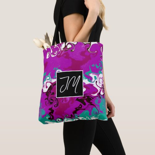Purple and Teal Marble Fluid Art  Tote Bag