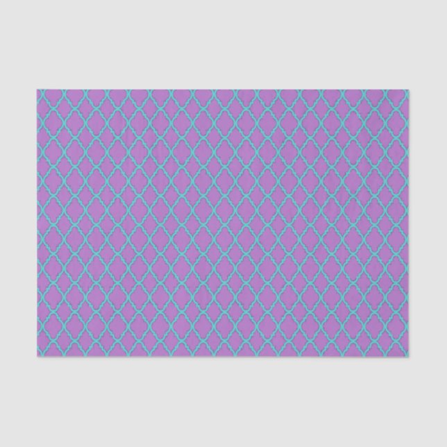 Purple and Teal Maroccan Quatrefoil Pattern Tissue Paper (Front)