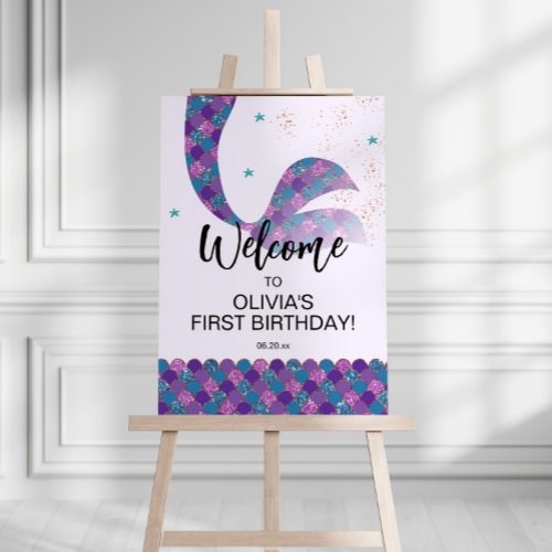 Purple and Teal Mermaid Birthday Welcome Sign