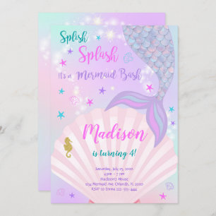 Purple and Teal Mermaid Tail Birthday Invitation