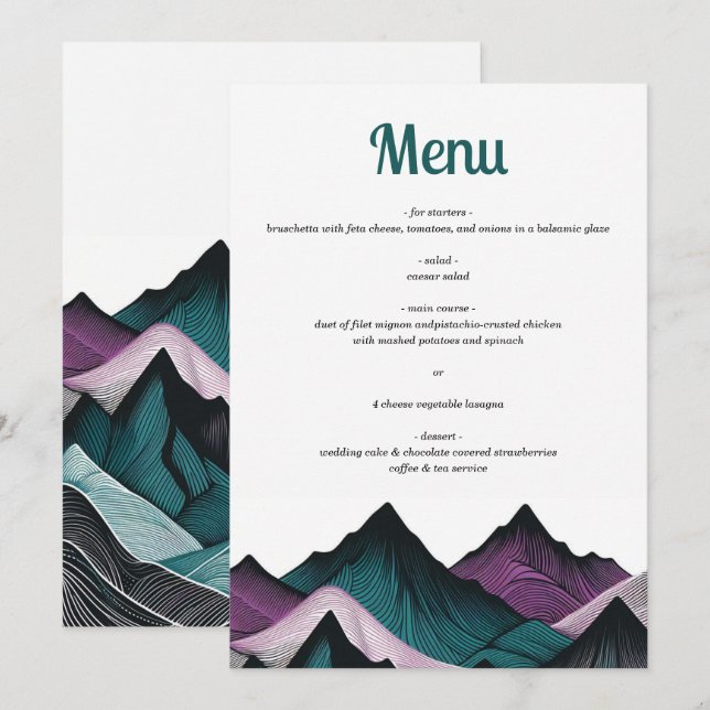 Purple and Teal Mountain Menu (Front/Back)