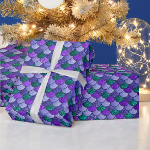 Purple and Teal Ombre Glitter Mermaid Scales Wrapping Paper