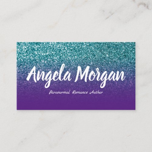 Purple and Teal Ombre Glitter Photo Author Business Card