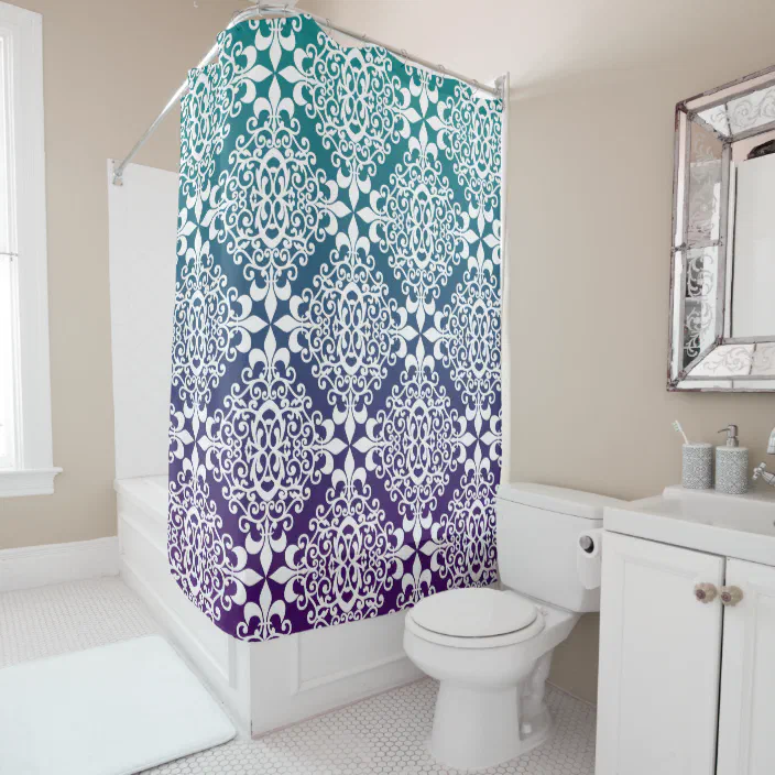 Purple And Teal Ombre Ornate Damask Shower Curtain Zazzle Com Purple And Teal Ombre Ornate Damask, Shower Curtain Purple Teal
