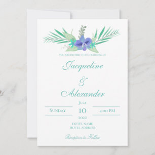 Purple and Teal Orchid Wedding Theme Invitation