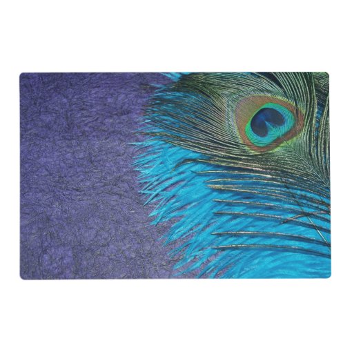 Purple and Teal Peacock Feather Placemat | Zazzle