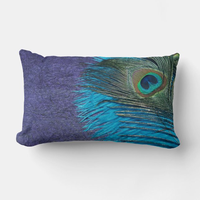 Purple and Teal Peacock Lumbar Pillow (Front)