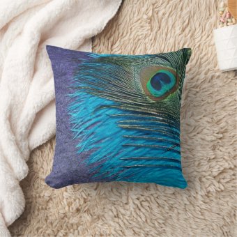 Purple and Teal Peacock Throw Pillow | Zazzle