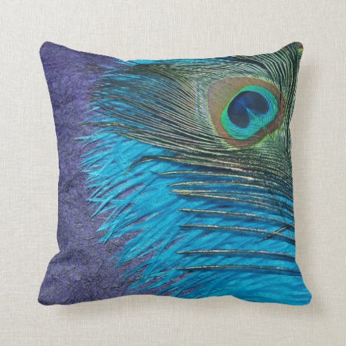 Purple and Teal Peacock Throw Pillow