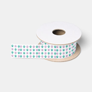 Purple and teal puppy paw prints satin ribbon