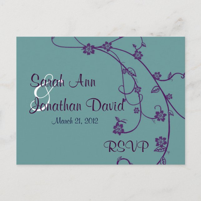 Purple and Teal RSVP Wedding Postcard (Front)