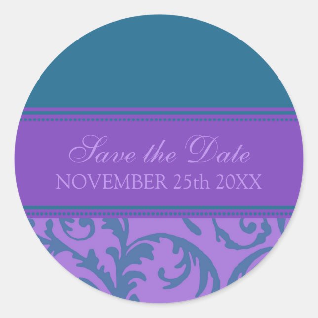 Purple and Teal Save the Date Envelope Seal (Front)