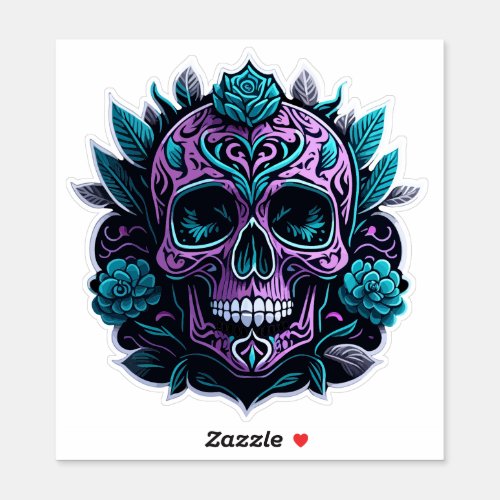 Purple and Teal Skull Sticker