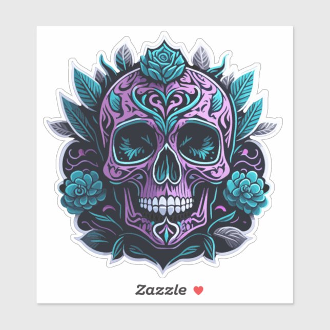 Purple and Teal Skull Sticker (Sheet)