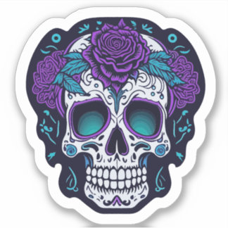 Purple and Teal Sugar Skull 2 Sticker