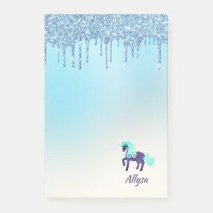 Purple and Teal Unicorn with Faux Dripping Glitter Post-it Notes