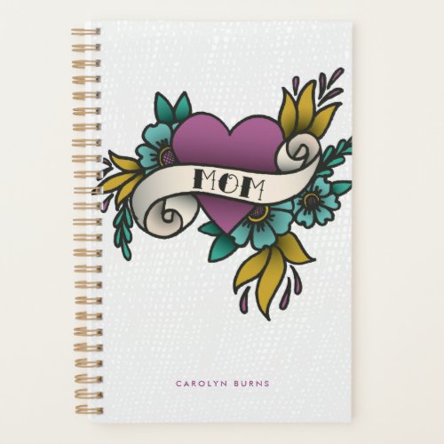 Purple and Teal Vintage Mom Heart Tattoo Planner