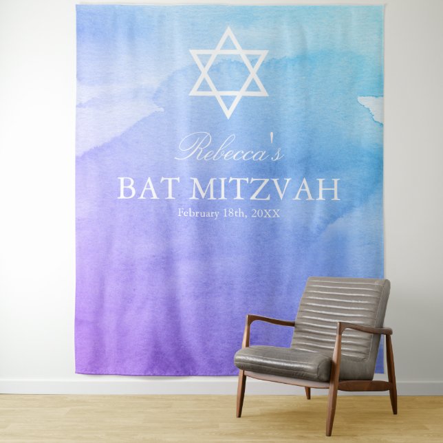 Purple and Teal Watercolor Bat Mitzvah Backdrop (In Situ)