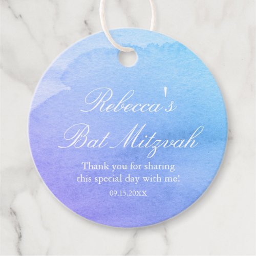 Purple and Teal Watercolor Bat Mitzvah Favor Tags