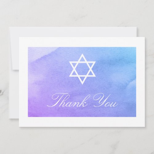 Purple and Teal Watercolor Bat Mitzvah Flat Thank You Card