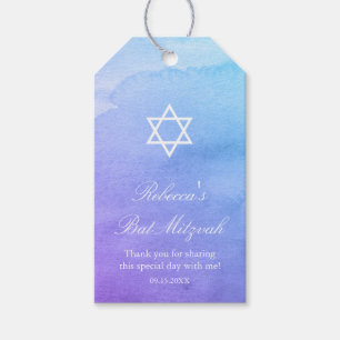 Purple and Teal Watercolor Bat Mitzvah Gift Tags