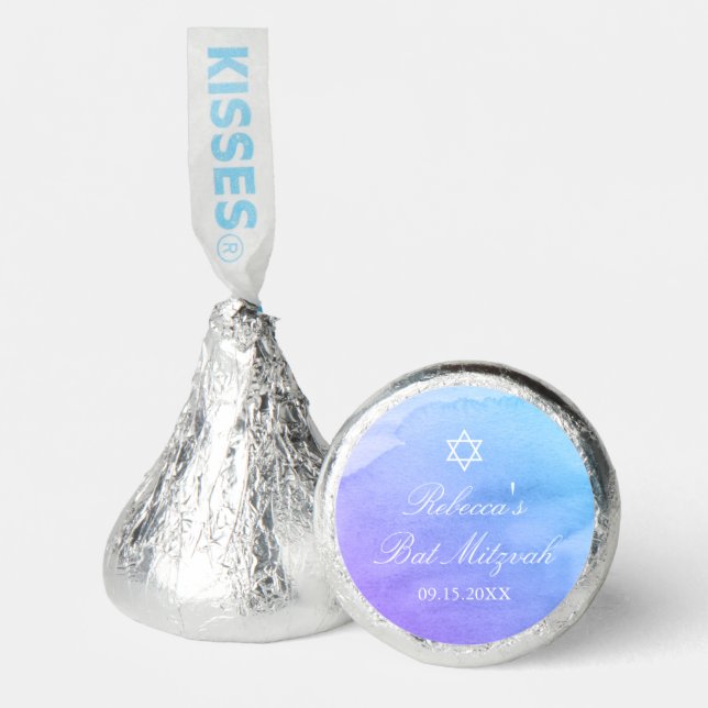 Purple and Teal Watercolor Bat Mitzvah Hershey®'s Kisses® (Front)