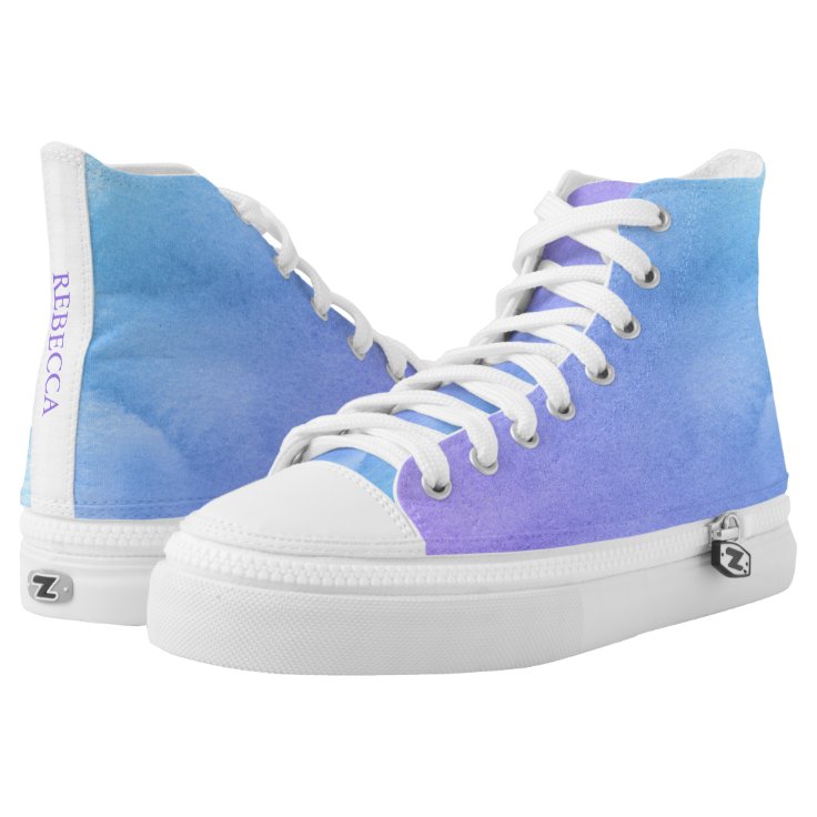 Purple and Teal Watercolor Bat Mitzvah High-Top Sneakers | Zazzle