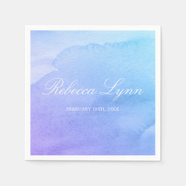 Purple and Teal Watercolor Bat Mitzvah Paper Napkins (Front)