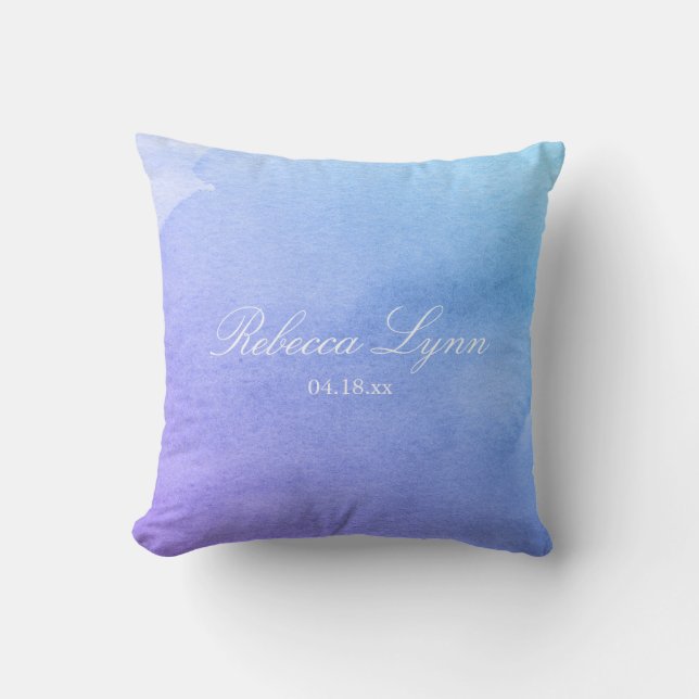 Purple and Teal Watercolor Bat Mitzvah Throw Pillow (Front)