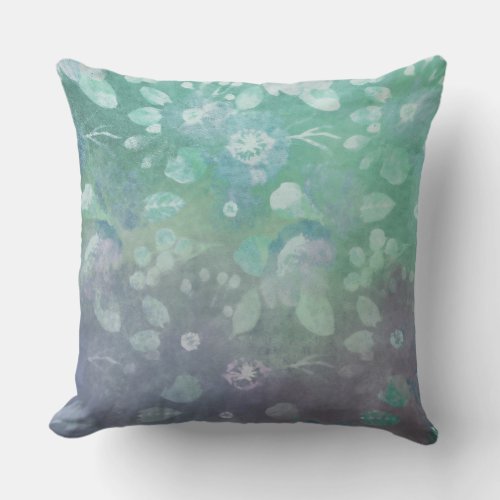 Purple and Teal Watercolor Floral Pattern Throw Pillow