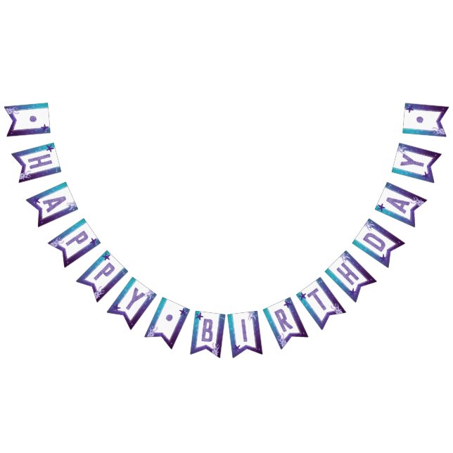 Purple and Teal Watercolor Starfish Happy Birthday Bunting Flags (All)