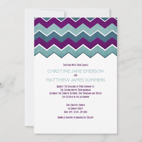 Purple and Teal Zig Zag Wedding Invitations