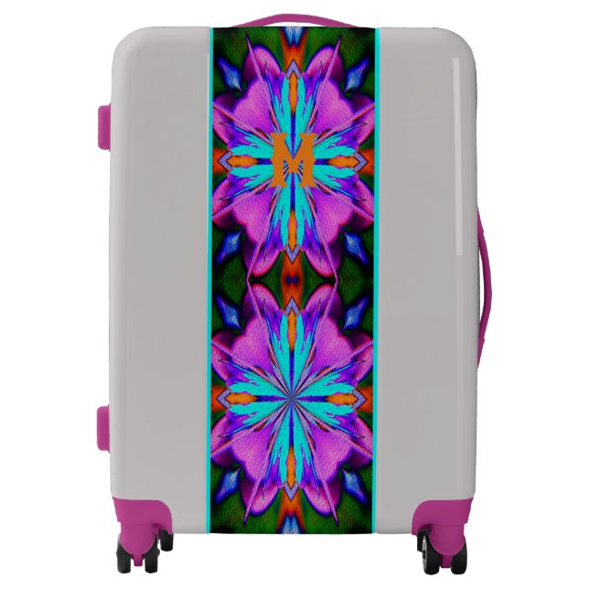 Purple And Turquoise Abstract Monogram Luggage (Front)