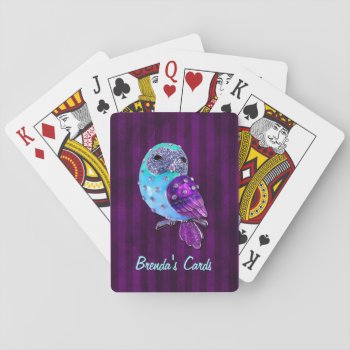 Purple And Turquoise Bejeweled Owl Card Deck by Hannahscloset at Zazzle