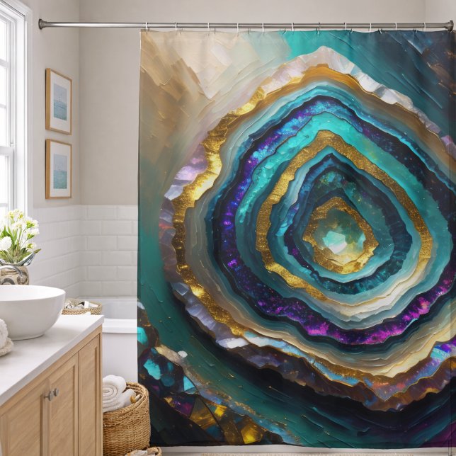 Purple and Turquoise Blue Geode Gold Shower Curtain (Creator Uploaded)
