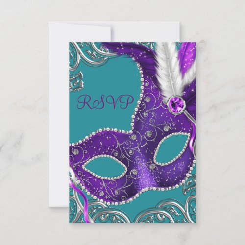 Purple and Turquoise Blue Masquerade Party RSVP