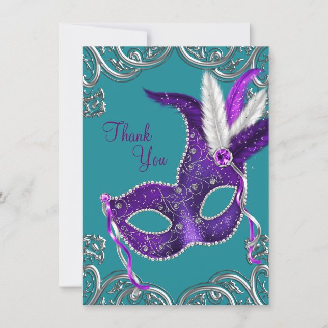 Purple and Turquoise Blue Masquerade Thank You (Front)