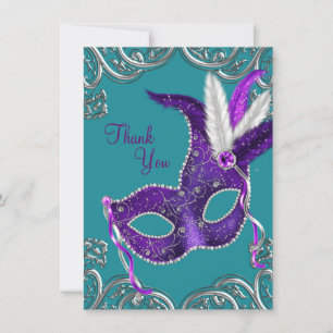 Purple and Turquoise Blue Masquerade Thank You Card