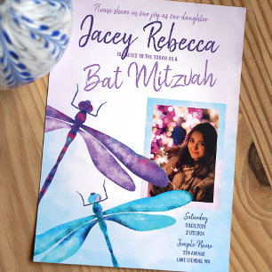 Purple and Turquoise Dragonfly Bat Mitzvah Invitation