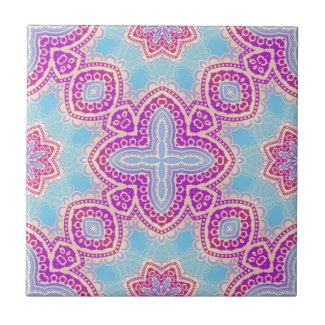 Purple And Turquoise Ethnic Kaleidoscopic Pattern Ceramic Tile