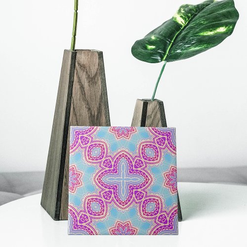 Purple And Turquoise Ethnic Kaleidoscopic Pattern Ceramic Tile