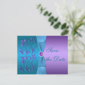 Purple and Turquoise Floral Save the Date Announcement Postcard (Standing Front)