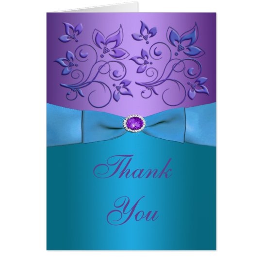 Purple and Turquoise Floral Thank You Card | Zazzle.com