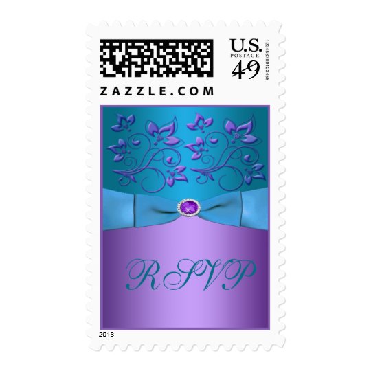 Purple and Turquoise Floral Wedding Postage