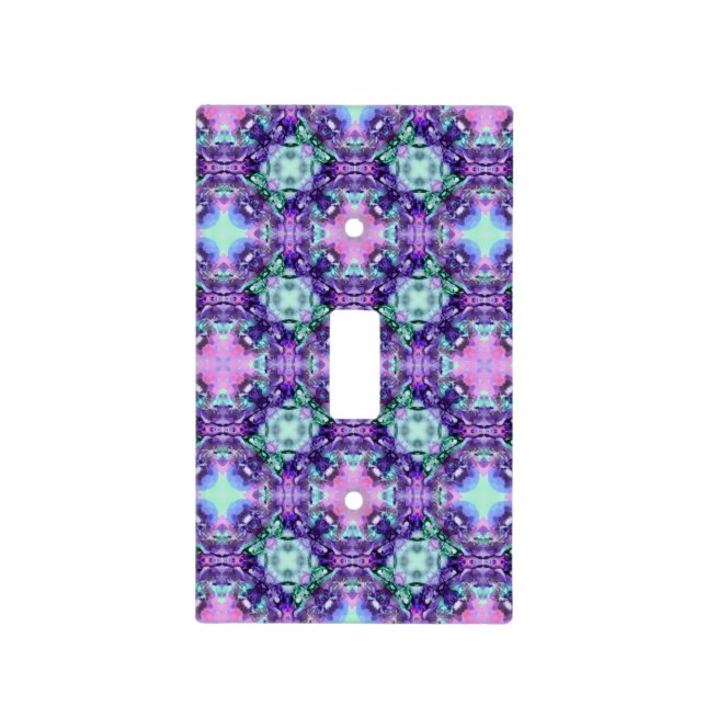 Purple and Turquoise Hippy Fractal Pattern Light Switch Cover (Front)