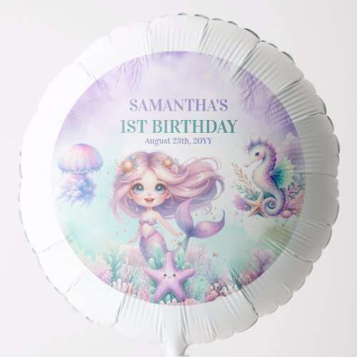 Purple and turquoise mermaid first birthday girl balloon