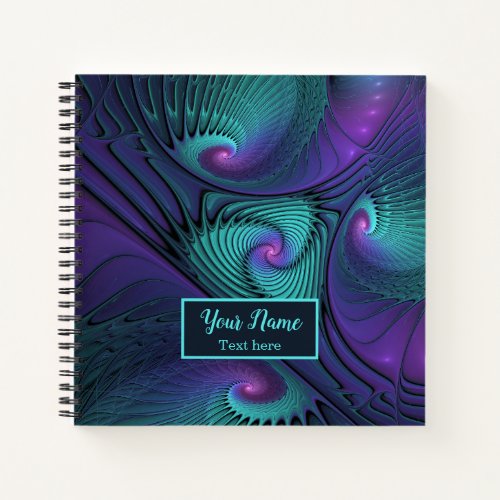 Purple and Turquoise modern abstract Fractal Name Notebook