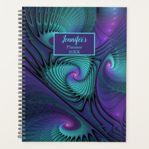 Purple and Turquoise, modern abstract Fractal Name Planner