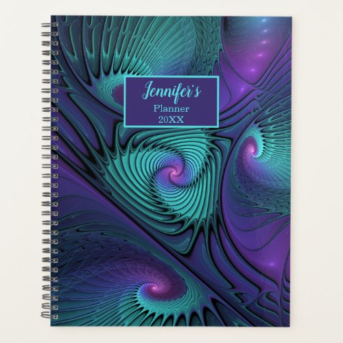 Purple and Turquoise modern abstract Fractal Name Planner
