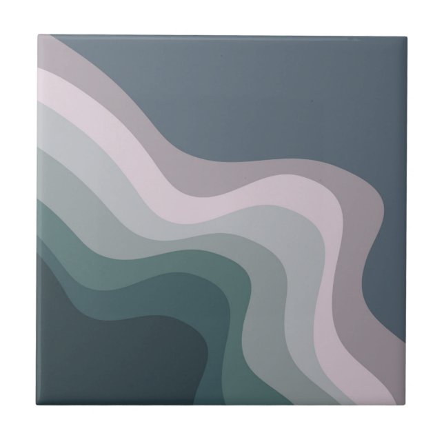 Purple and turquoise retro style waves ceramic tile (Front)